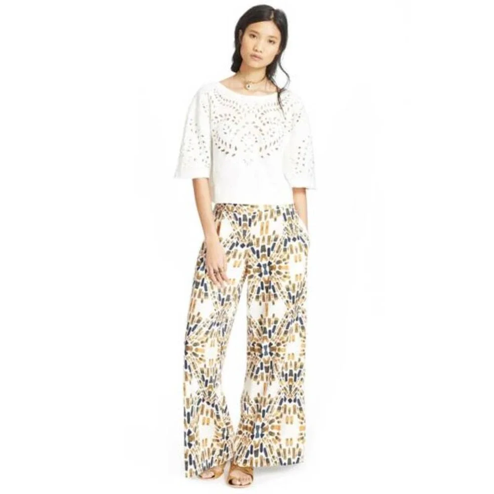 Free People Crumpette Cutwork Print Top Size XS Ivory Cropped Sweatshirt‎ Eyelet